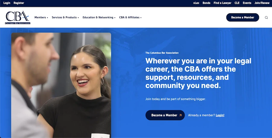 screenshot of cba law website