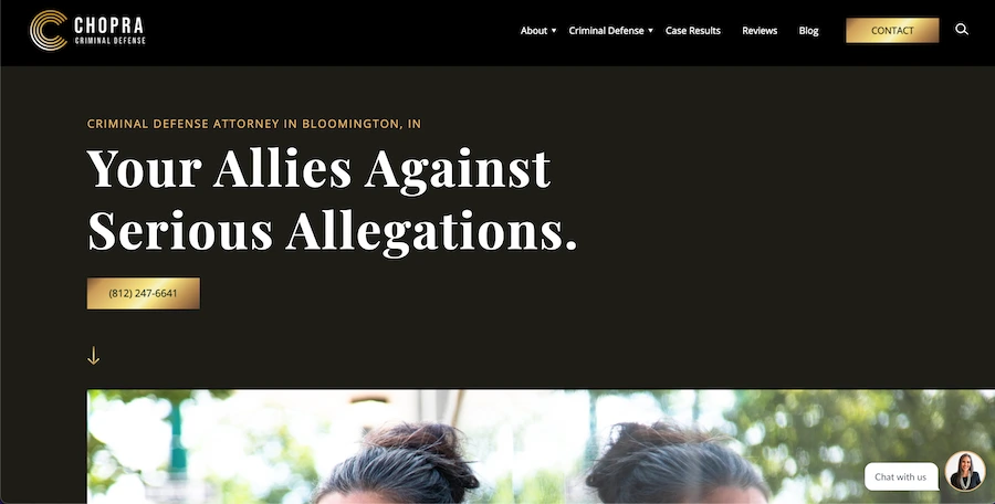 screenshot of chopra law website
