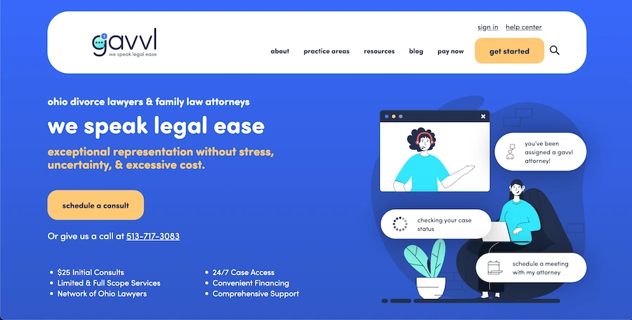 screenshot of gavvl law website
