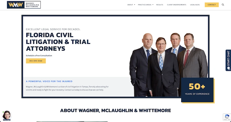 screenshot of wagner law website homepage